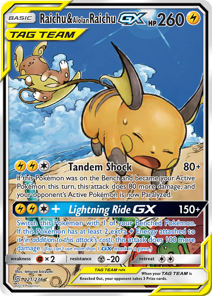 Raichu & Alolan Raichu-GX (221/236) - [Full Art] Unified Minds (UNM)