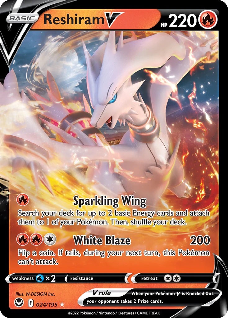 Reshiram V (24/195) - [Holo Foil] Silver Tempest (SIT)
