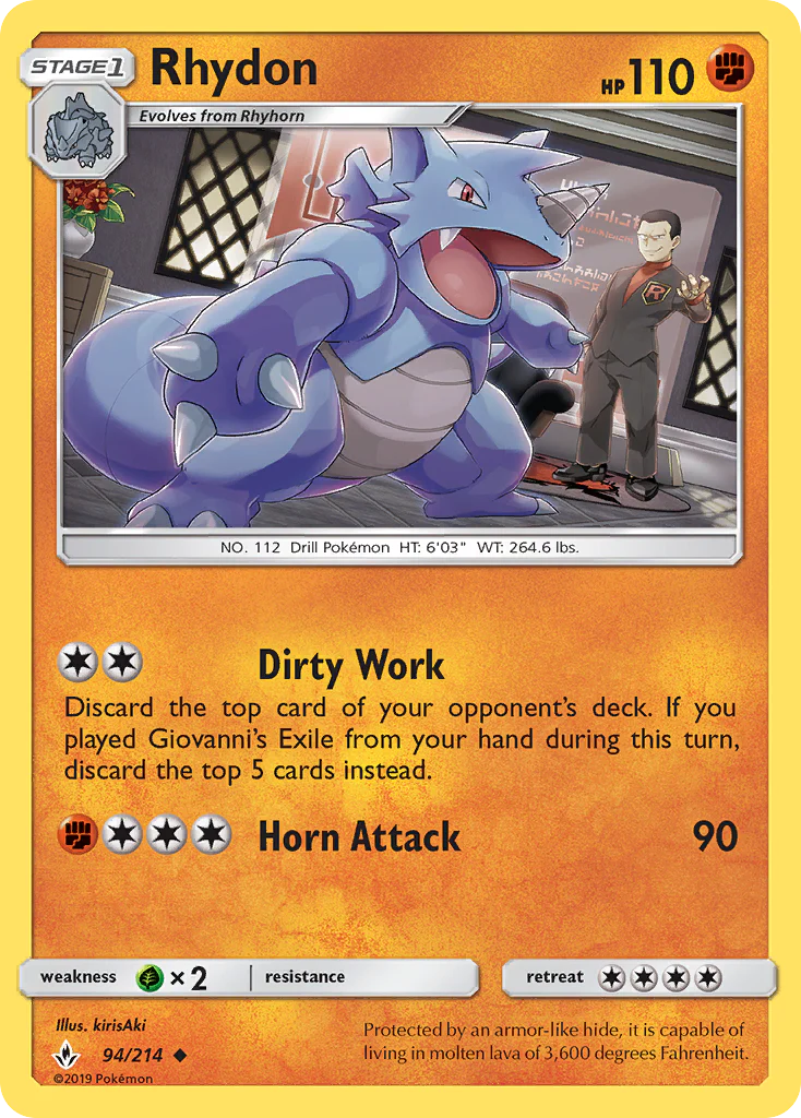 Rhydon (94/214) - [Reverse Holo] Unbroken Bonds (UNB)