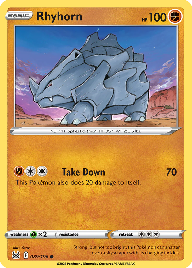 Rhyhorn (89/196) - [Reverse Holo] Lost Origin (LOR)