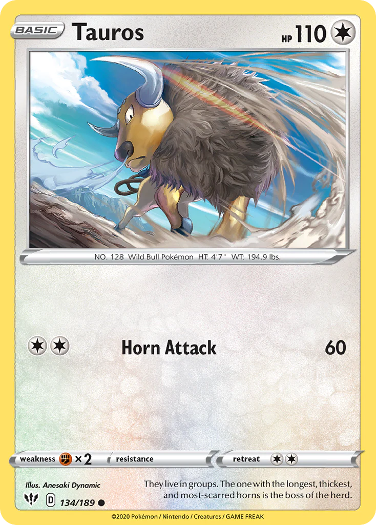 Tauros (134/189) - [Reverse Holo] Darkness Ablaze (DAA)