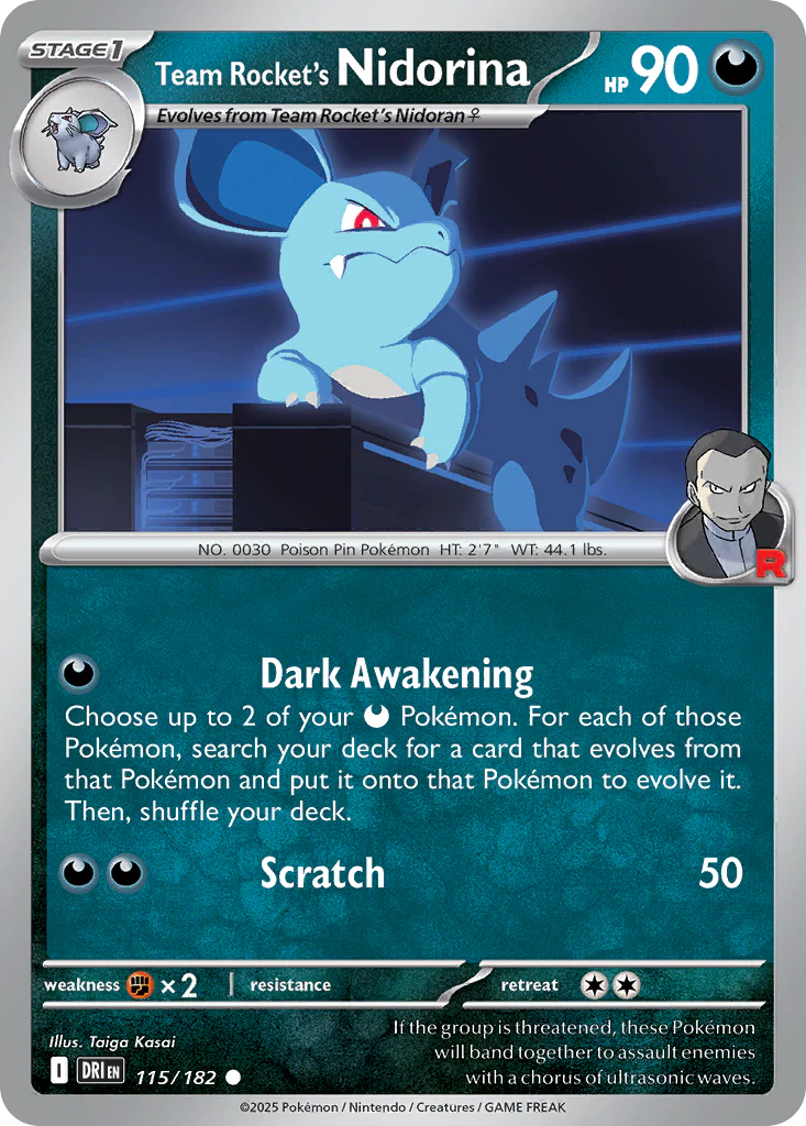 Team Rocket's Nidorina (115/182) - [Reverse Holo] Destined Rivals (DRI)