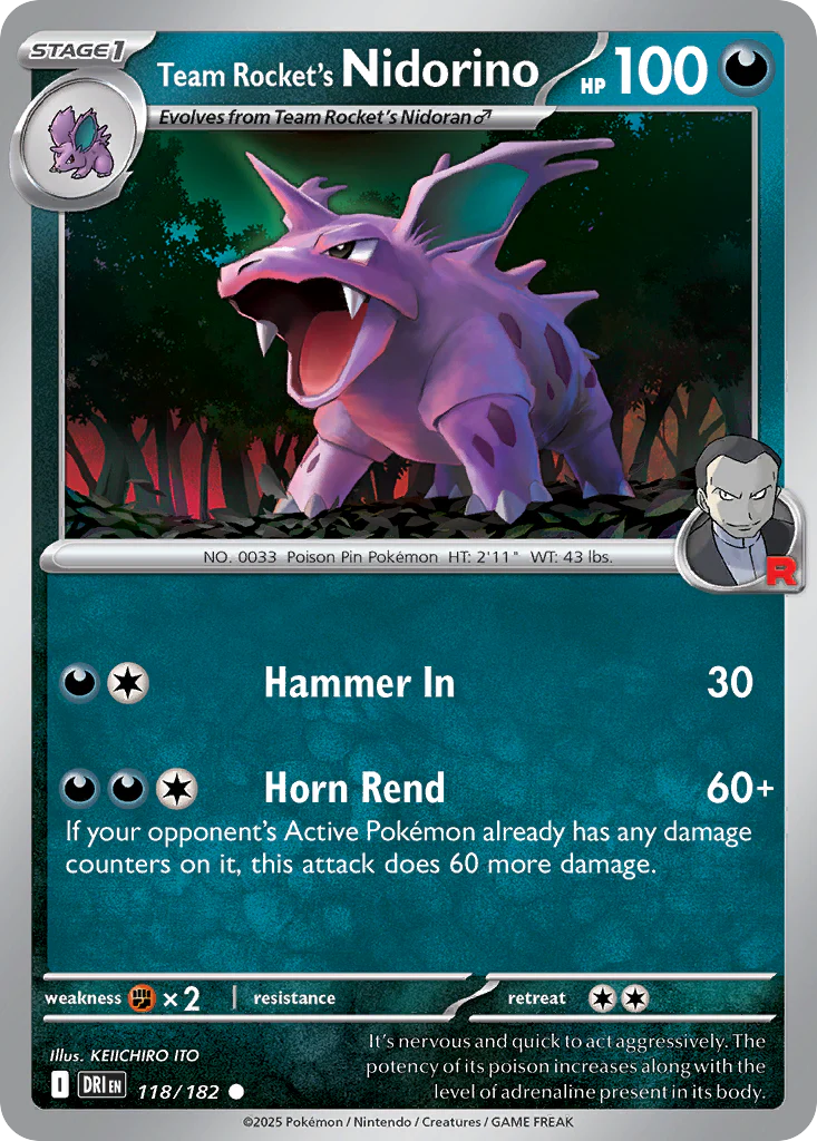 Team Rocket's Nidorino (118/182) - [Reverse Holo] Destined Rivals (DRI)