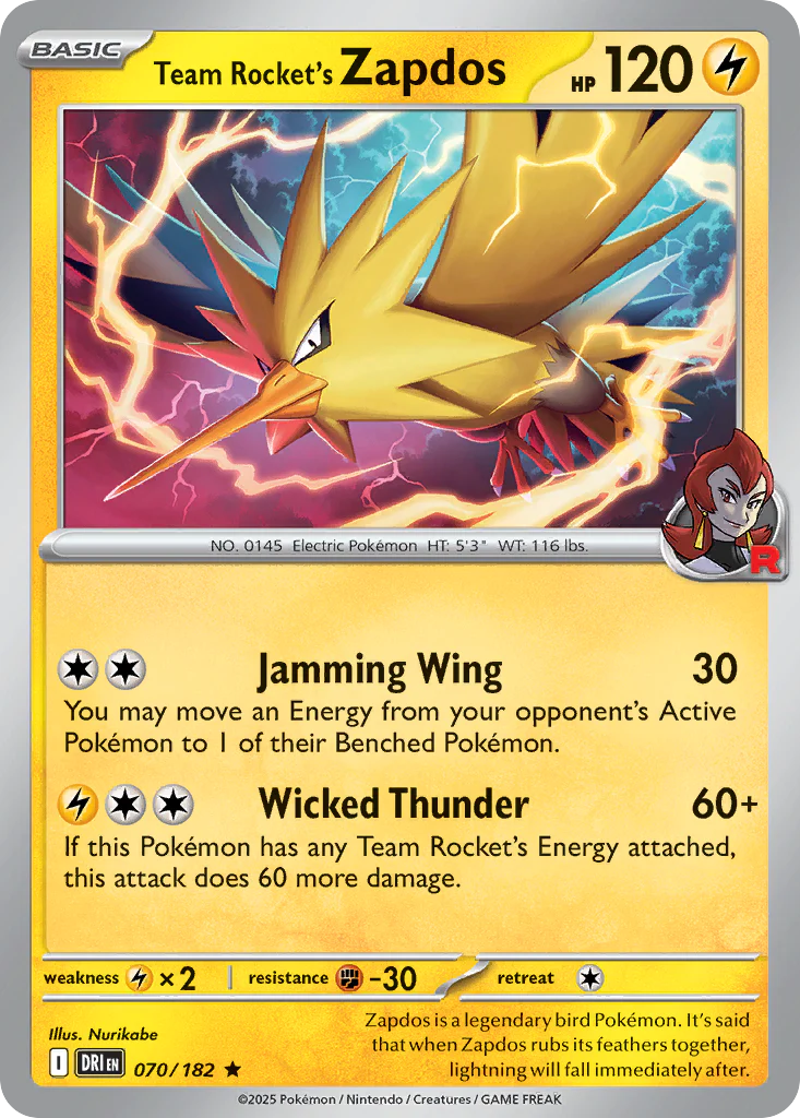 Team Rocket's Zapdos (70/182) - [Holo Foil] Destined Rivals (DRI)