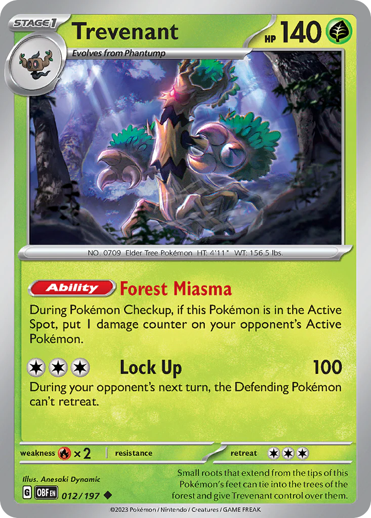 Trevenant (12/197) - [Reverse Holo] Obsidian Flames (OBF)