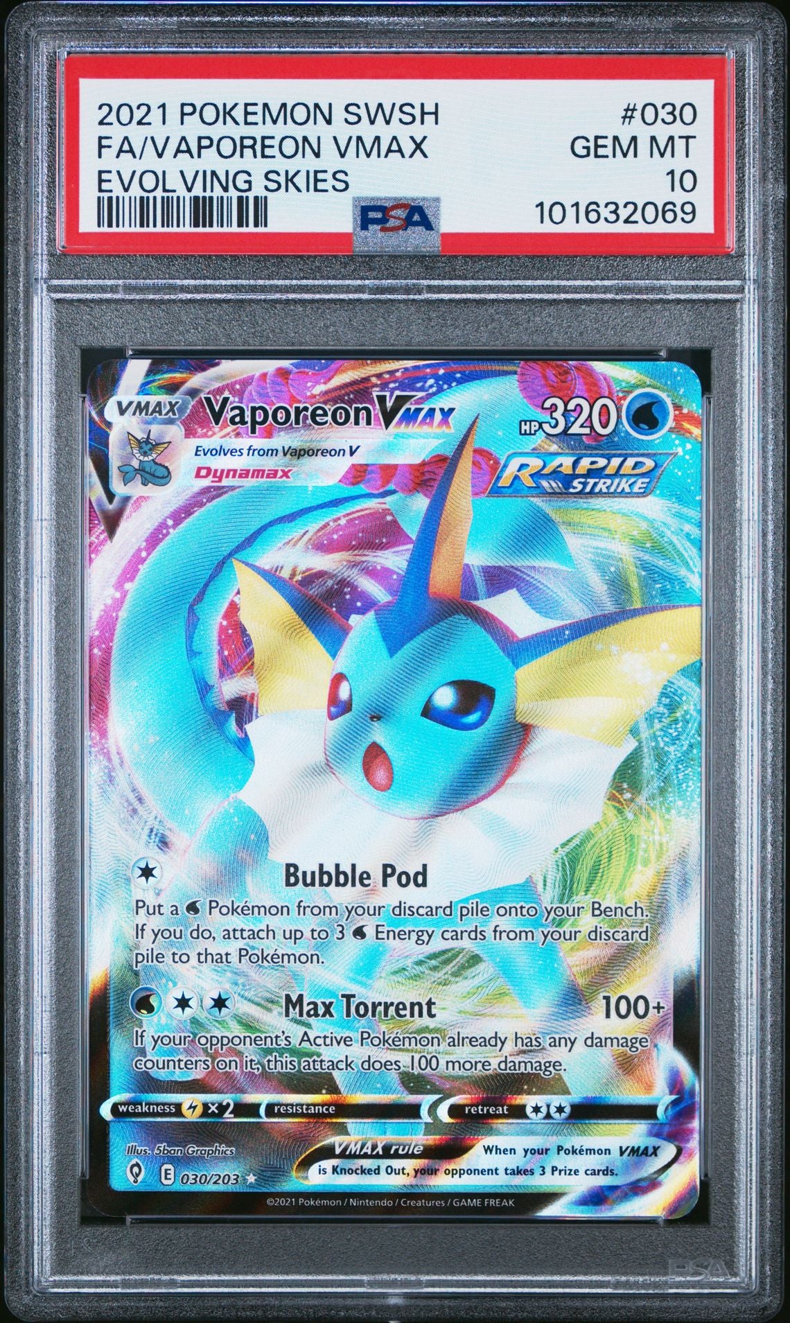 Vaporeon Vmax #030 - [Graded PSA 10] Sword & Shield Evolving Skies
