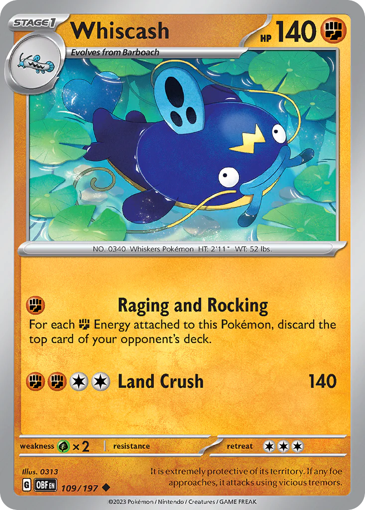 Whiscash (109/197) - [Reverse Holo] Obsidian Flames (OBF)