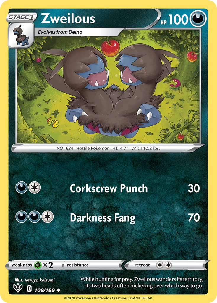 Zweilous (109/189) - [Reverse Holo] Darkness Ablaze (DAA)